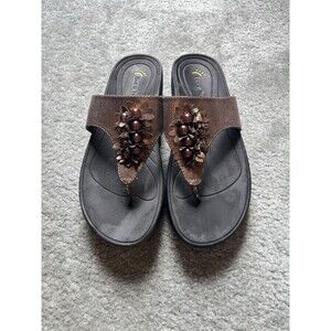 BareTraps Genisis Bronze Faux Leather Beaded Festival Thong Sandals Size 10